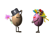 A male egg giving a flower to a female egg for Easter