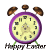 A Happy Easter alarm clock with a bunny face