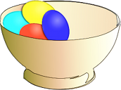 A bowl of coloured eggs